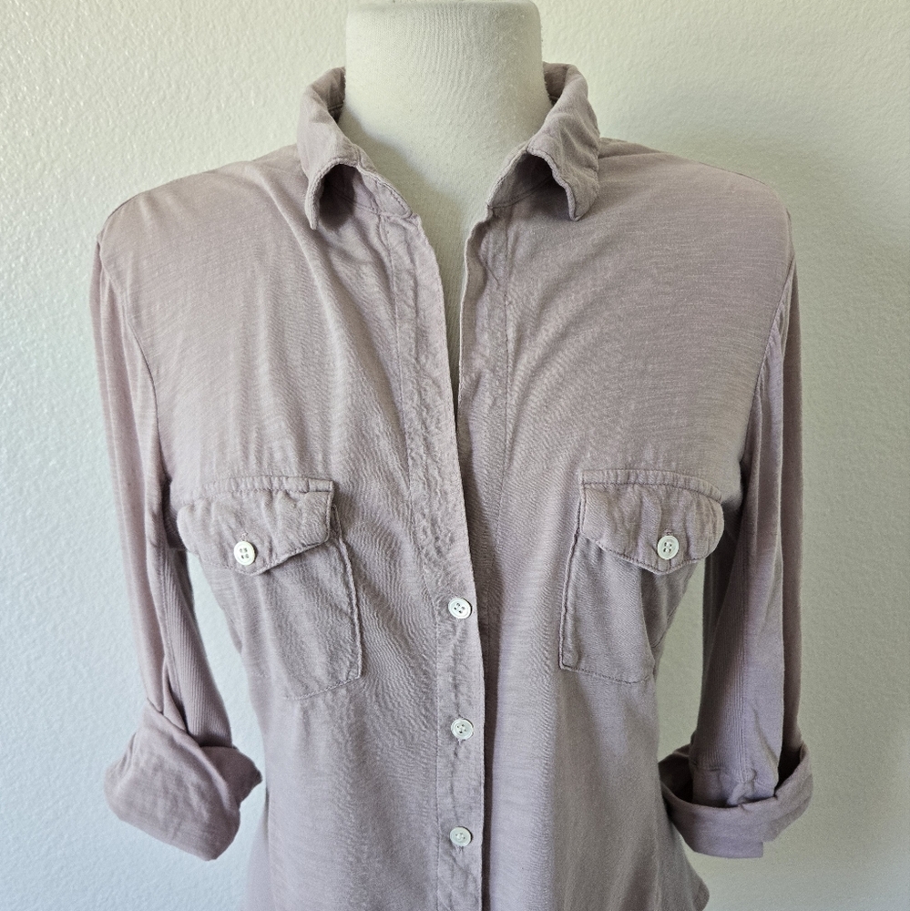 James Perse Pale Pink Slub Side Panel Button Camp Shirt  Size 4 or XL - Picture 5 of 15
